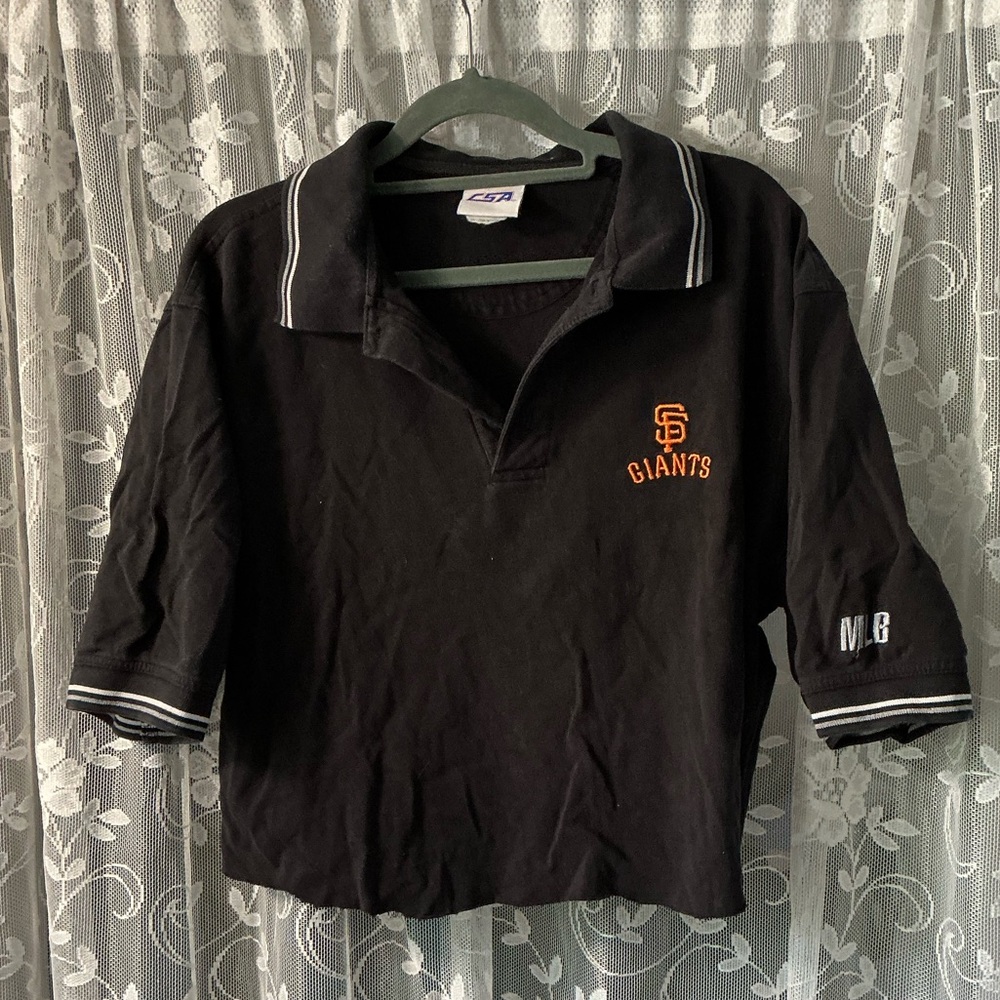 Cropped Black Giants Polo Shirt size large